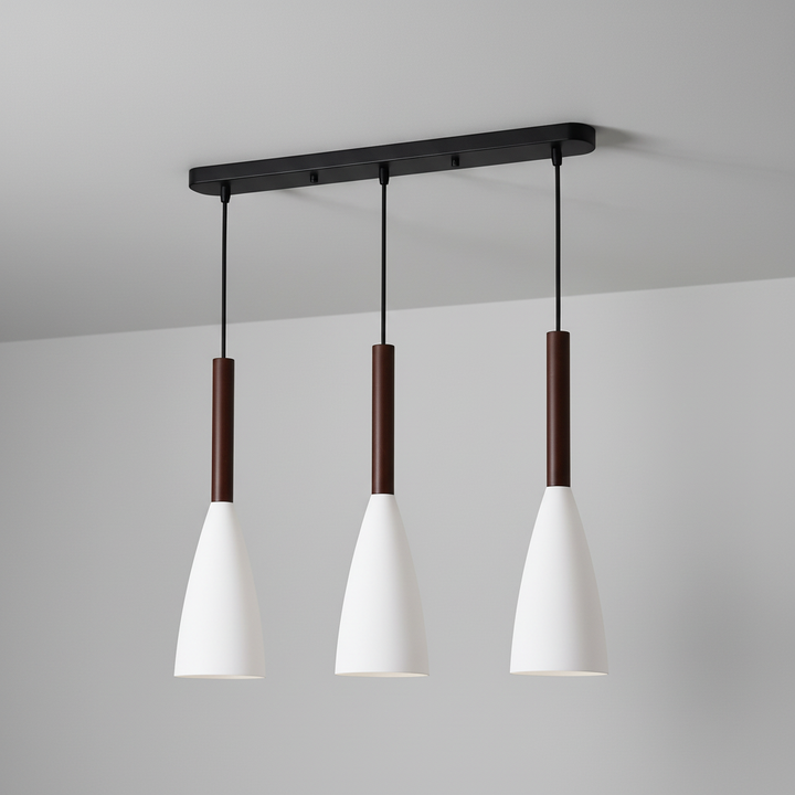 Contemporary ScandiBeam triple pendant light, a stylish ceiling lamp for modern kitchens & dining.