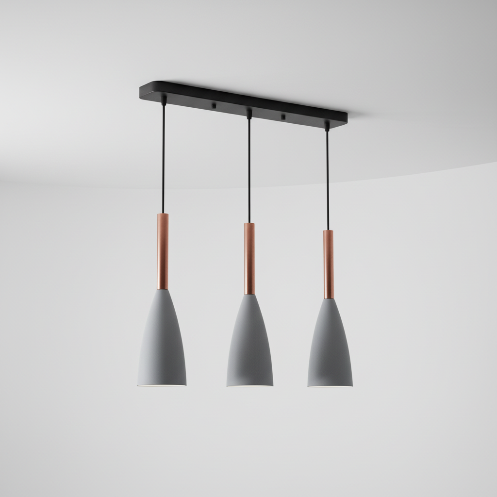 Nordic style triple pendant light, providing bright, focused illumination. Versatile ceiling lamp.