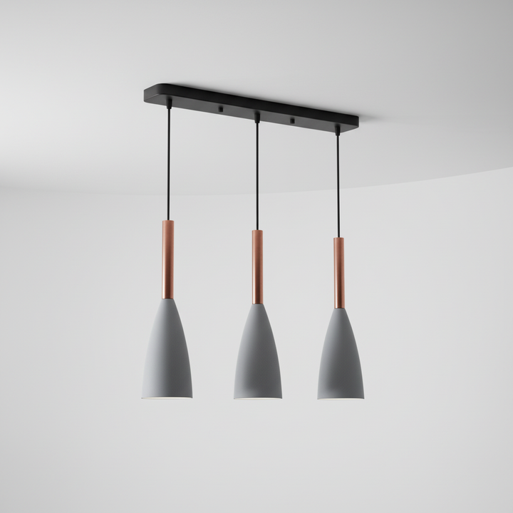 Nordic style triple pendant light, providing bright, focused illumination. Versatile ceiling lamp.