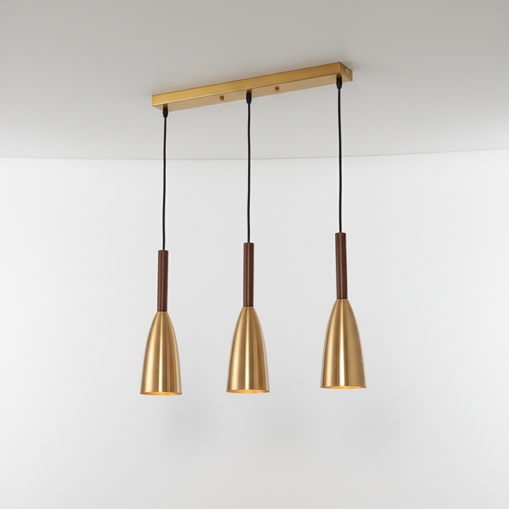 Stylish ScandiBeam triple pendant for kitchen island lighting. Modern Nordic ceiling lamp fixture.