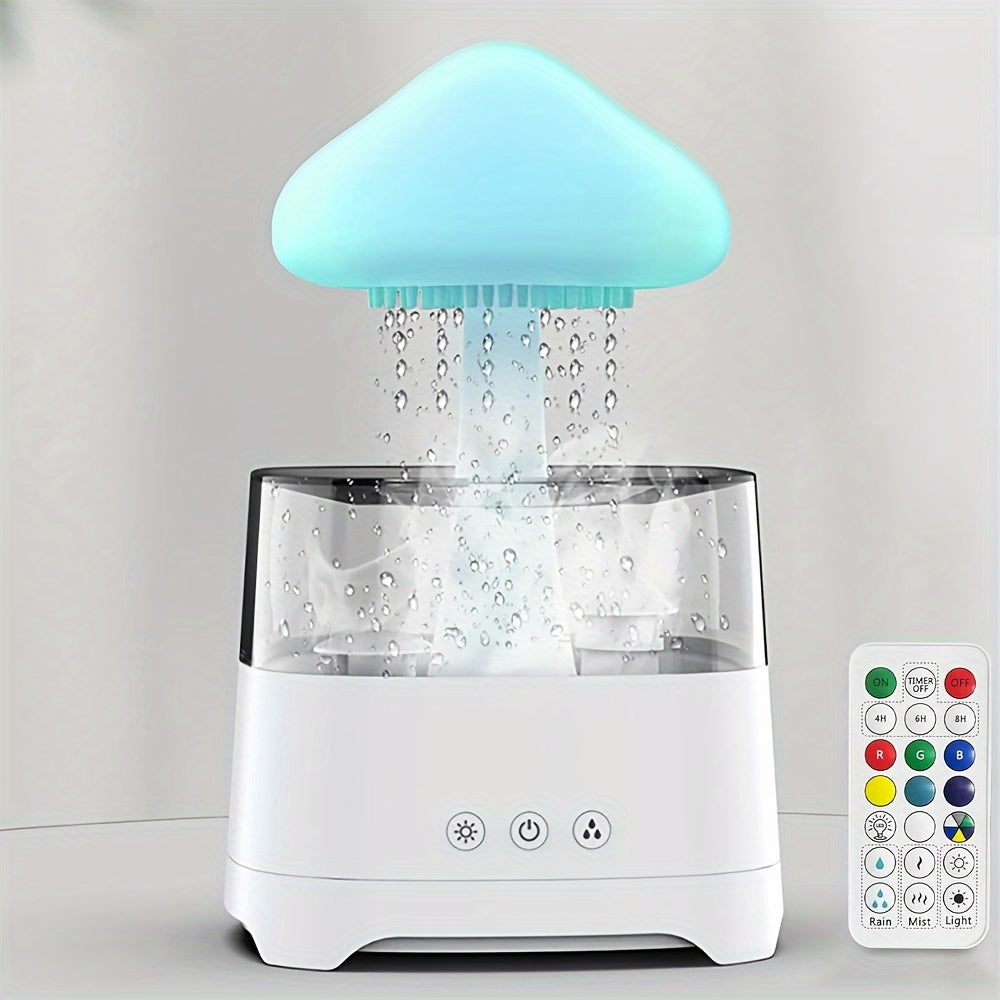 Home Serenity Mist Cloud aromatherapy diffuser with color-changing LED light, essential oil compatible & quiet rain sound.