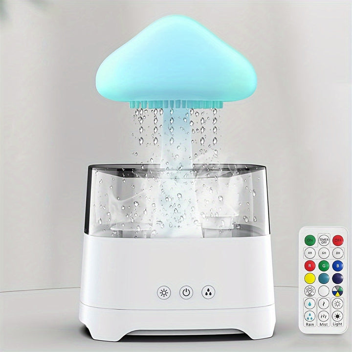 Home Serenity Mist Cloud aromatherapy diffuser with color-changing LED light, essential oil compatible & quiet rain sound.