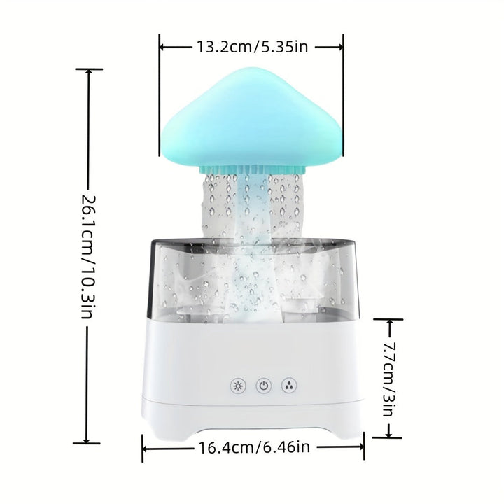Aromatherapy humidifier with rain sound, essential oil diffuser & color-changing LED for a serene home atmosphere.