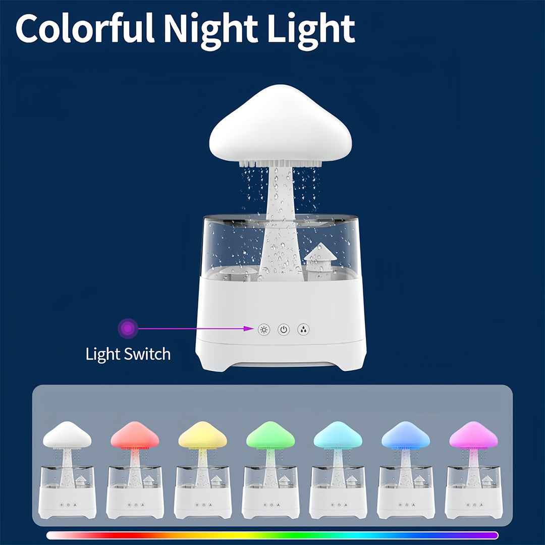 Quiet Home Serenity Mist Cloud diffuser, color-changing LED, essential oil aromatherapy & relaxing rain sound.