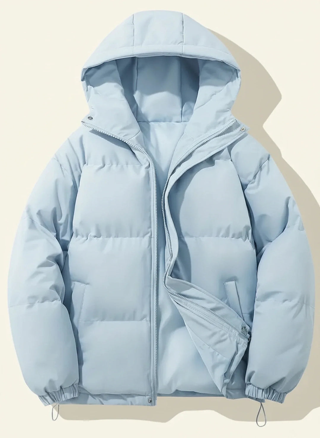 Women's casual hooded puffer jacket, a fashionable & warm quilted outerwear for winter.