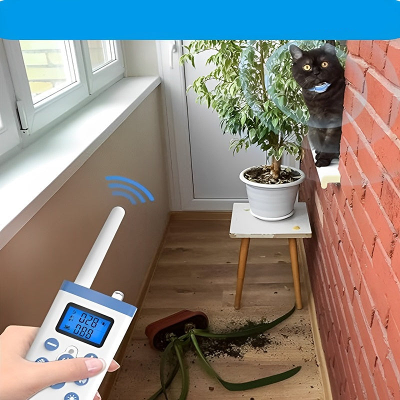 Rechargeable cat training collar and remote, designed for humane pet training and effective behavior control.