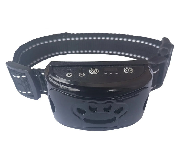 Anti-bark vibration collar, black, designed for humane dog training and pet safety