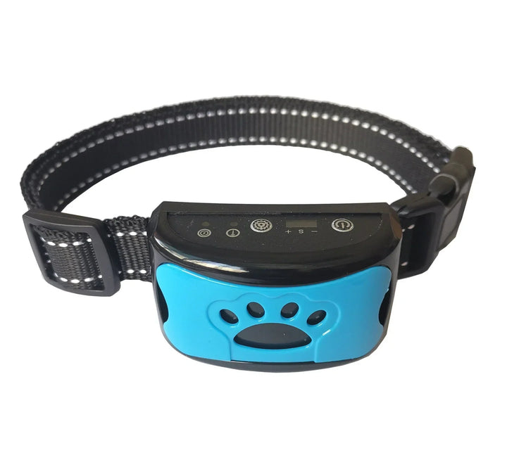 Dog training collar with gentle vibration to control barking, a key pet supply