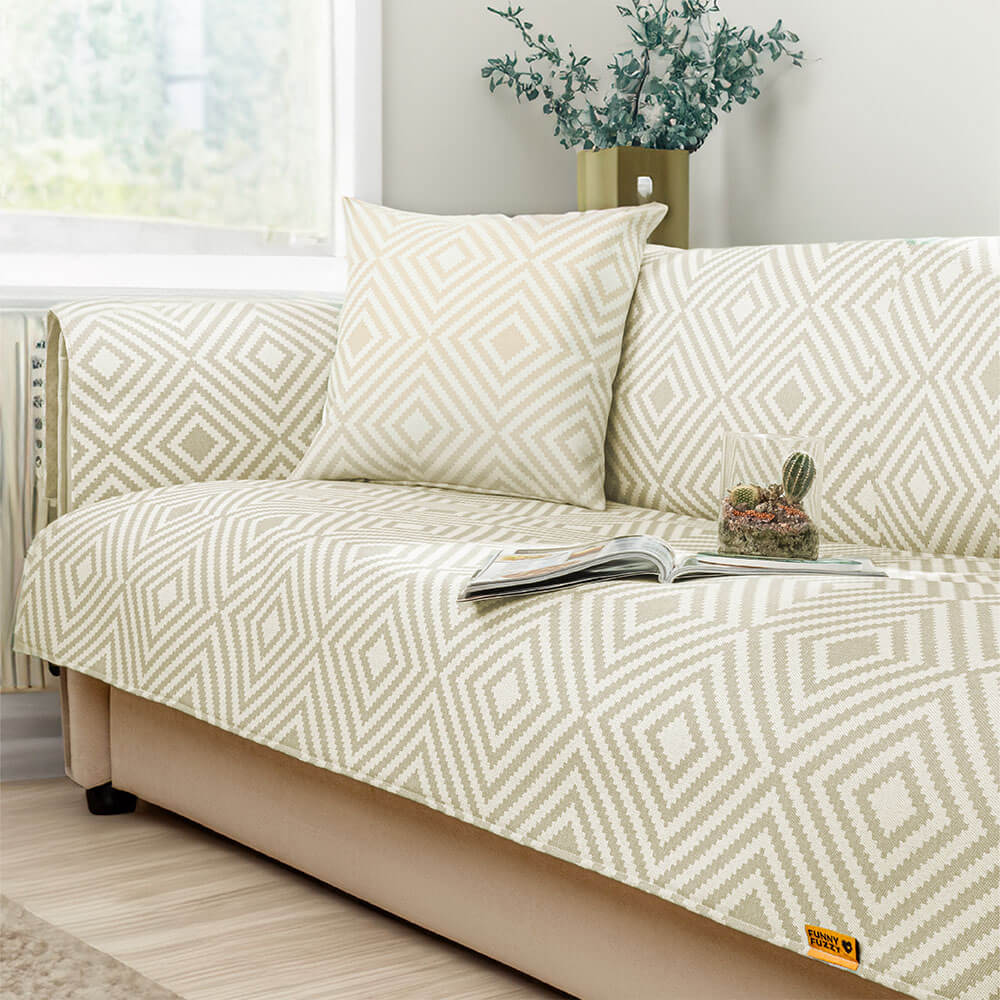 Unisex ice silk sofa cover featuring a modern geometric design, a washable and antimicrobial furniture protector.