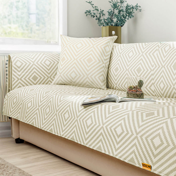 Unisex ice silk sofa cover featuring a modern geometric design, a washable and antimicrobial furniture protector.