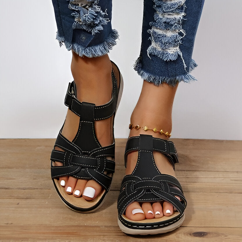 Tan women's comfort sandals with superior arch support, offering ergonomic footwear for daily wear.