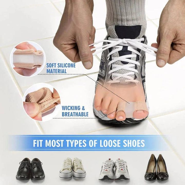 Gel toe separators for bunion pain relief & foot comfort. Discreet unisex design for all-day wear in any shoe.