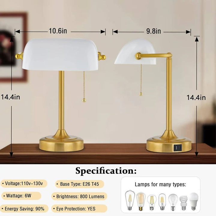 Modern retro desk lamp with integrated USB and Type-C charging ports, sleek design.
