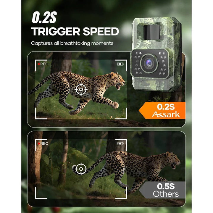 Rugged waterproof solar trail camera for hunting & wildlife monitoring, 48MP high-res photos & clear night vision.