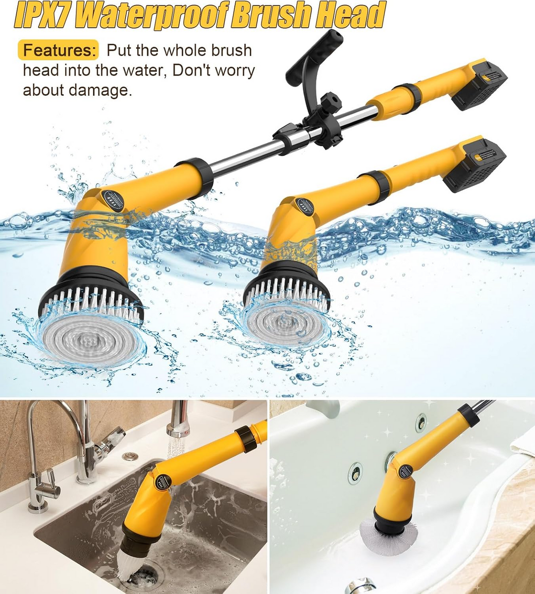 Versatile cordless household power scrubber. Rechargeable electric cleaner for deep cleaning multiple surfaces with ease.