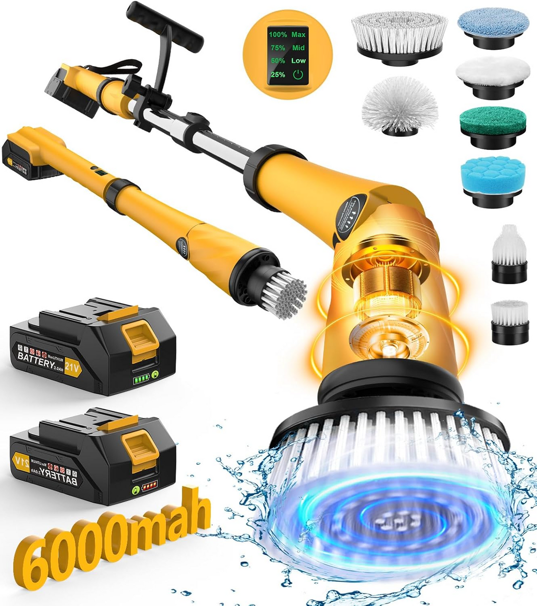 Cordless rechargeable power scrubber for deep cleaning bathrooms & kitchens. Ergonomic electric spin cleaner.