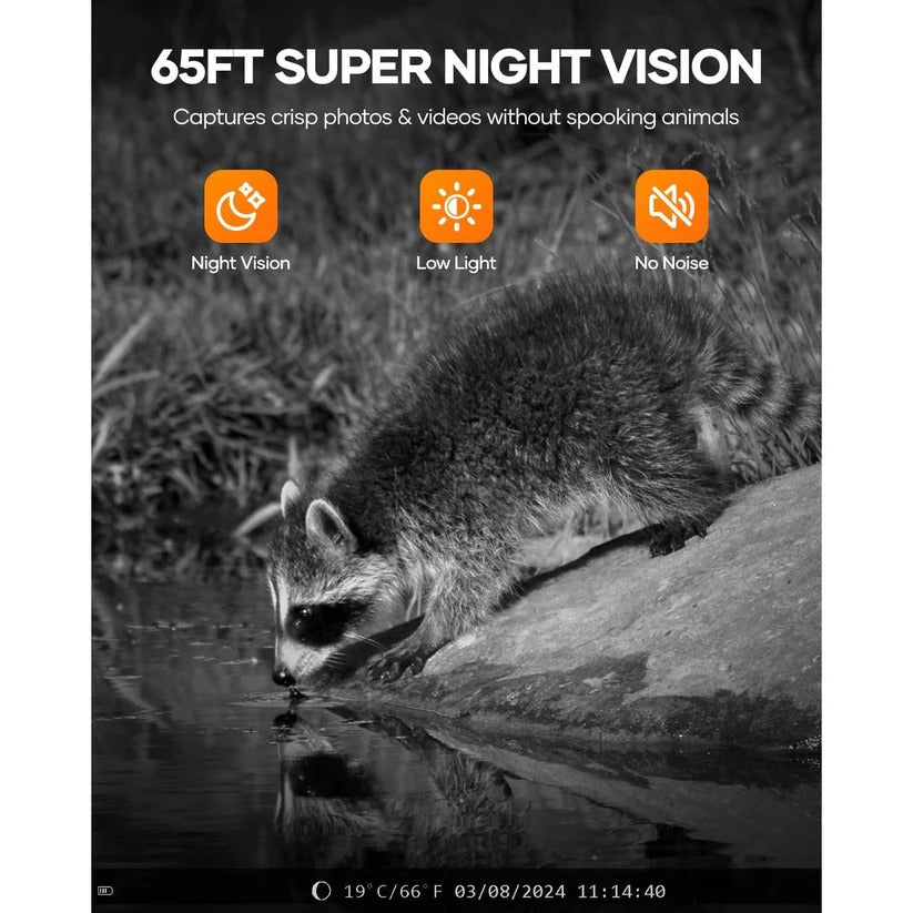 Wireless outdoor security camera, 48MP solar trail cam for remote monitoring, 1080p video, and infra-red night vision.