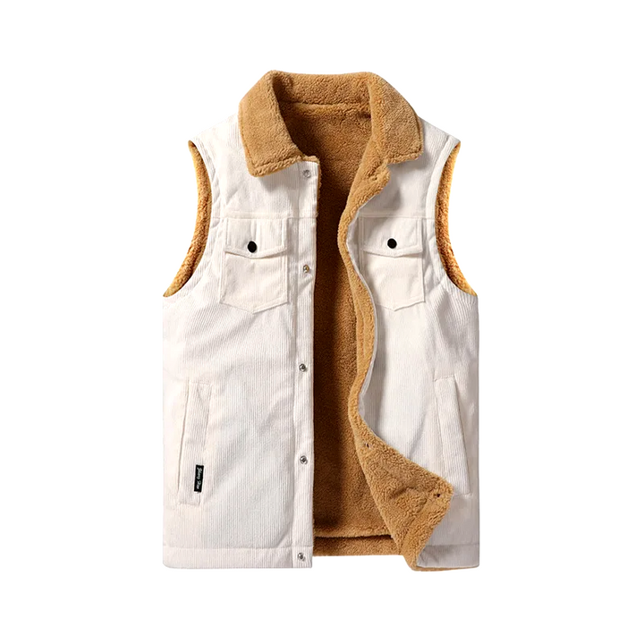 Men's warm corduroy vest, cashmere lined, with practical pockets for stylish winter layering.