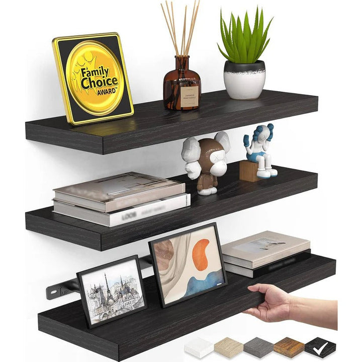 Rustic floating wall shelves, set of 3, perfect for home storage & decor. Organize any room in style.