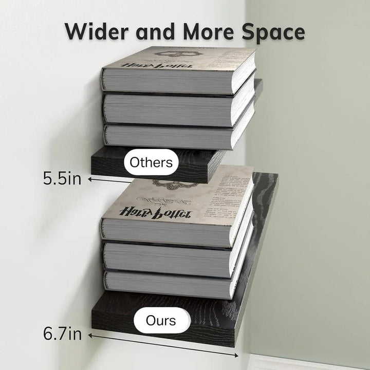 Decorated rustic floating shelves (set of 3) with plants & books, showcasing versatile home decor.