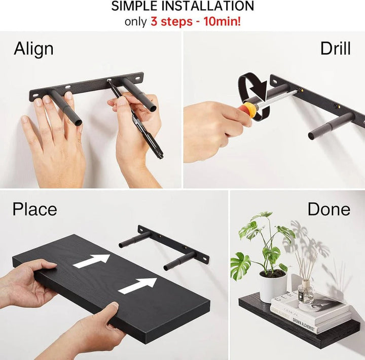 Versatile rustic floating wall shelves, set of 3, for stylish home organization & aesthetic appeal.