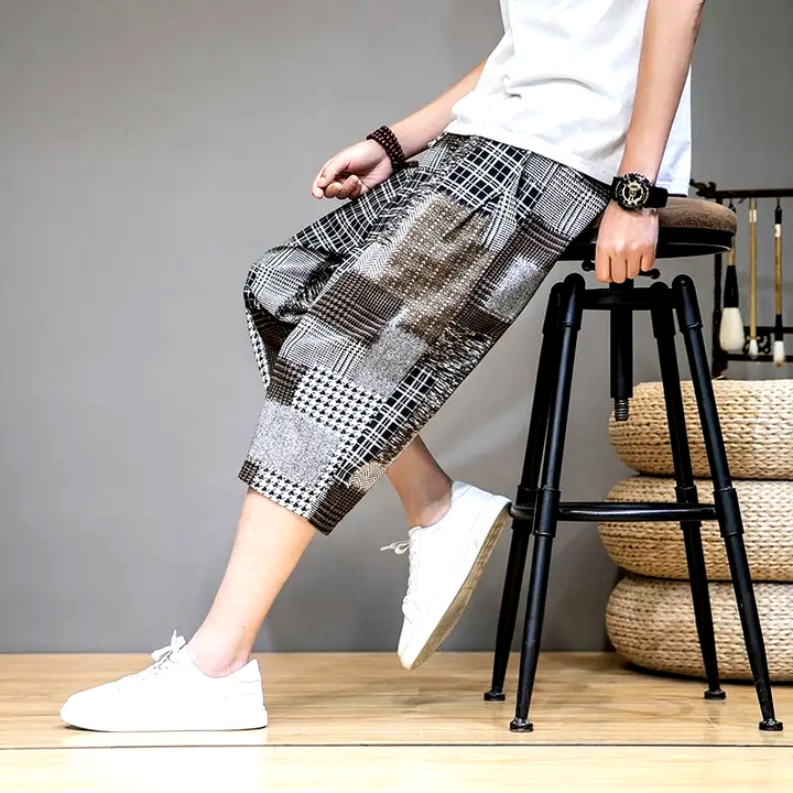 Comfortable men's unique patch capris shorts, made from durable fabric, ideal for casual wear and summer adventures.