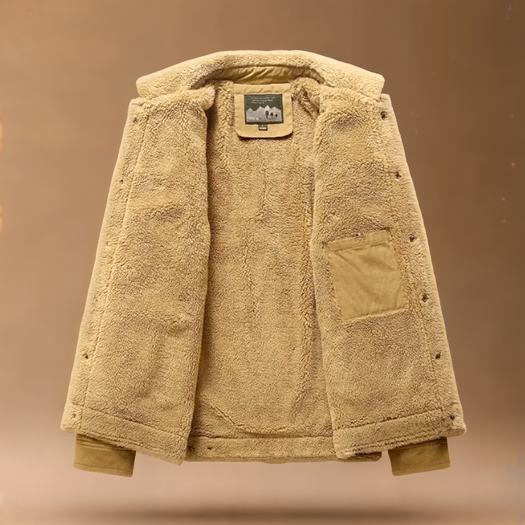 Navy blue men's Timberline Sherpa Lined Trucker Jacket, classic cotton trucker style with cozy sherpa lining.