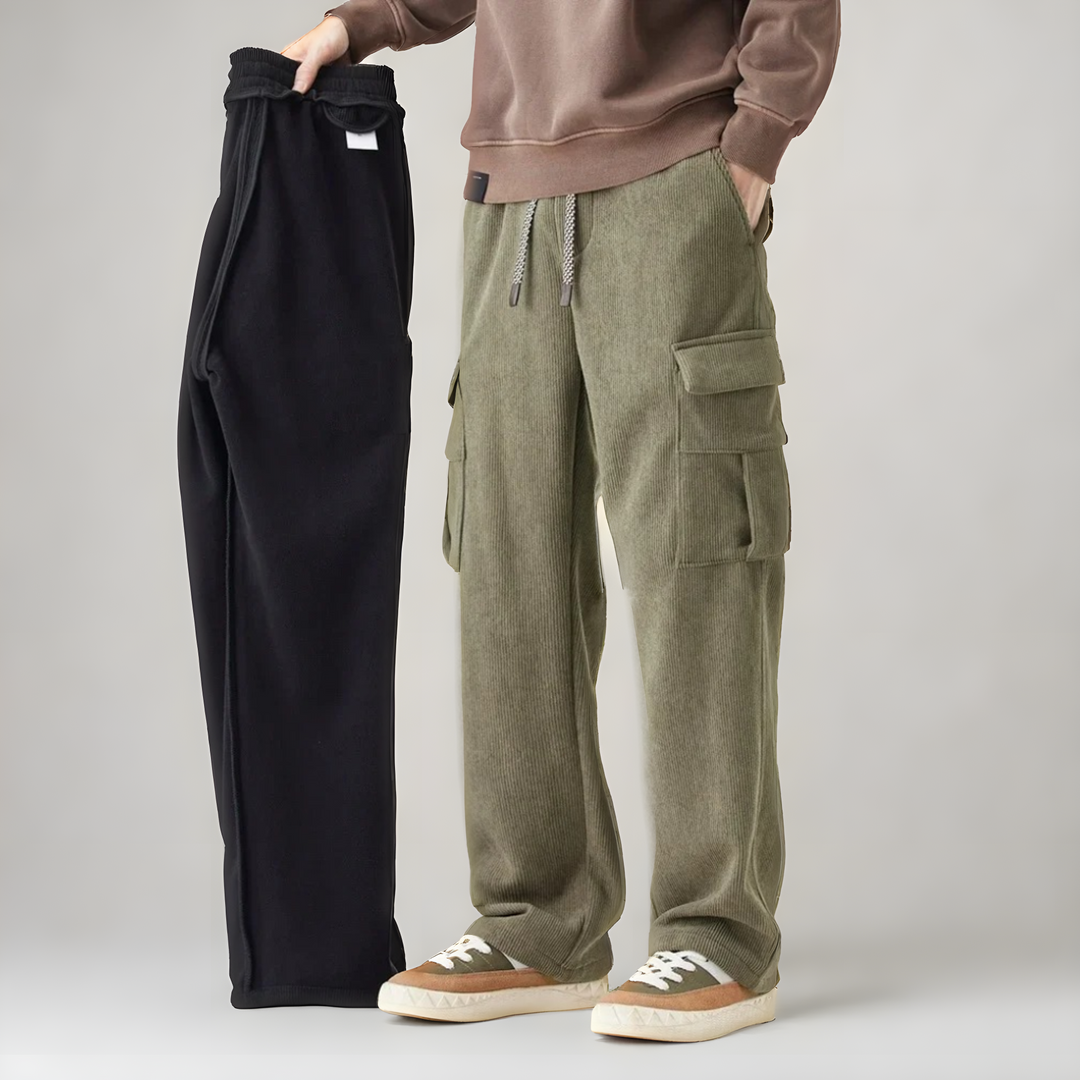 Ultra-soft men's cargo sweats in heather grey. Features relaxed fit, stretch fabric, & FlexFit waist for comfort.