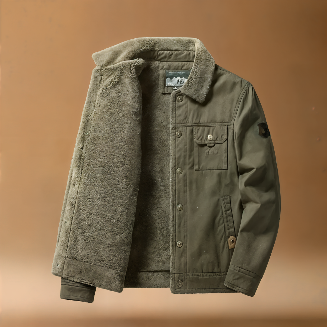Durable men's Sherpa Lined Trucker Jacket by Timberline, cotton blend casual outerwear, great for winter.