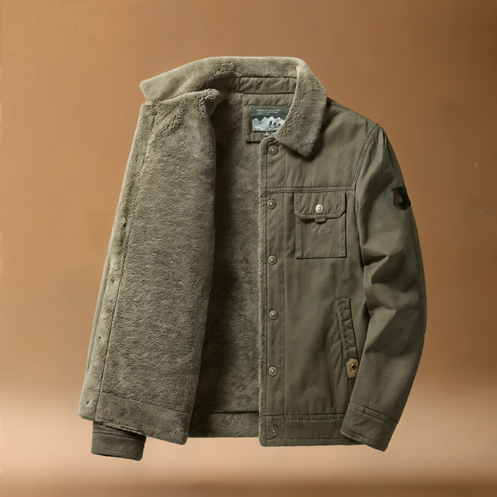 Durable men's Sherpa Lined Trucker Jacket by Timberline, cotton blend casual outerwear, great for winter.