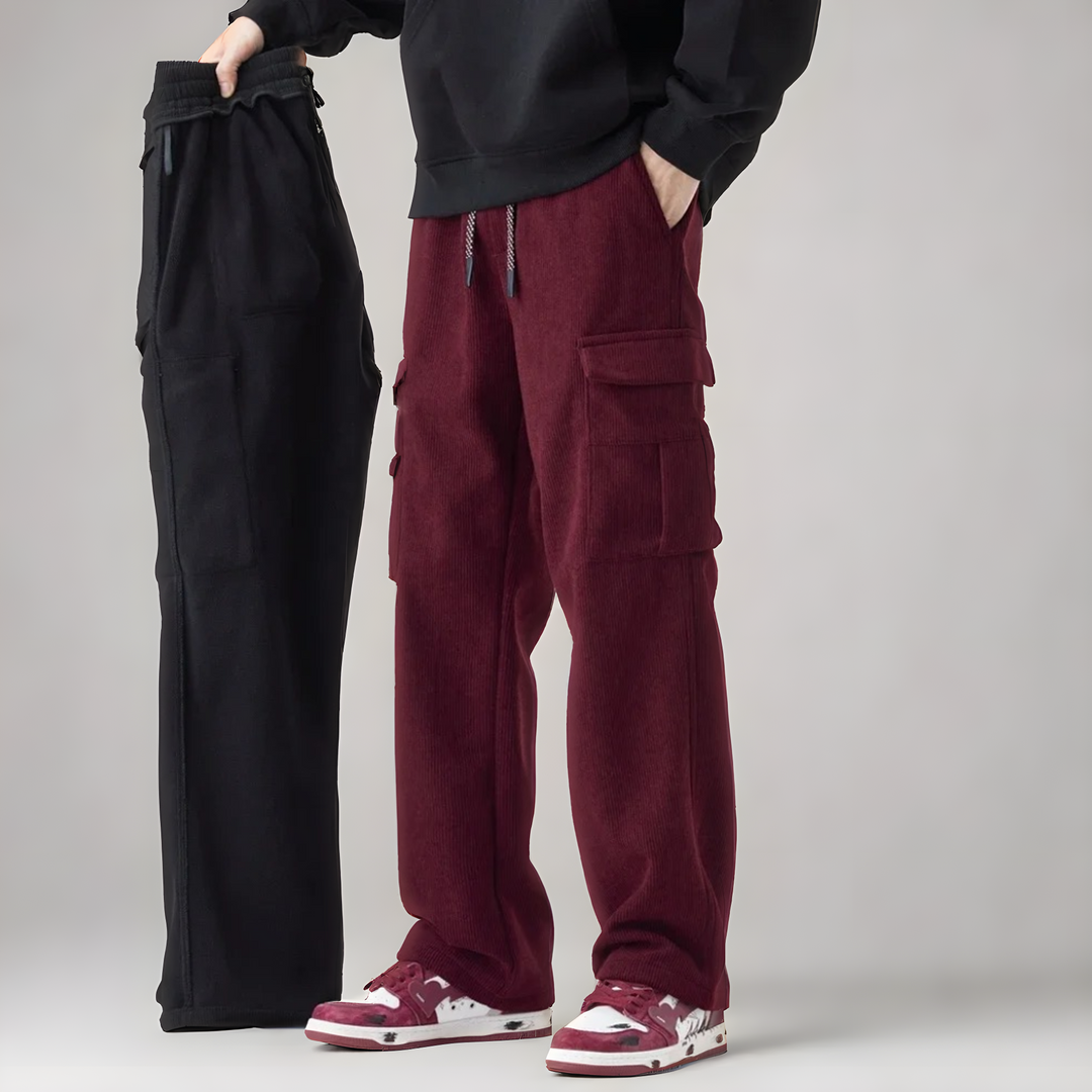 Men's comfortable navy cargo sweatpants. Relaxed fit joggers with multi-pockets & flexible waist for everyday wear.