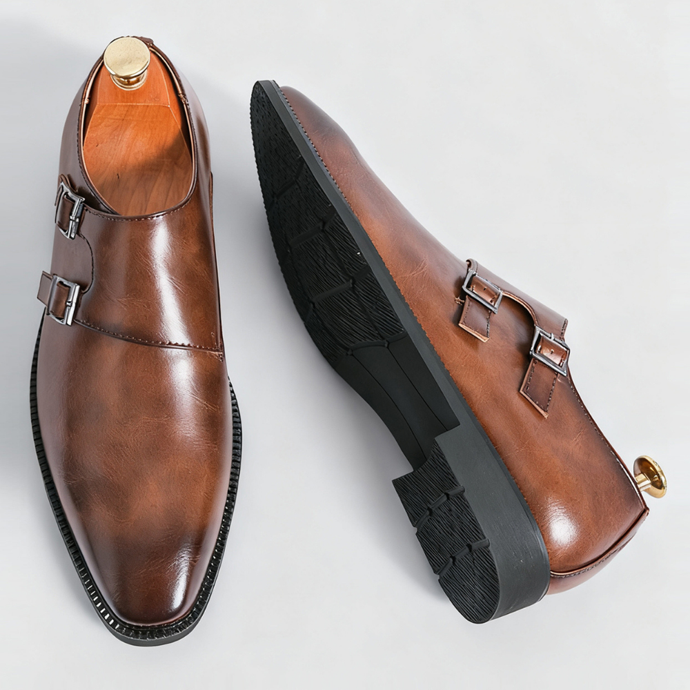 Elegant black Valmont double buckle loafers for men, versatile dress shoes for sophisticated business looks.