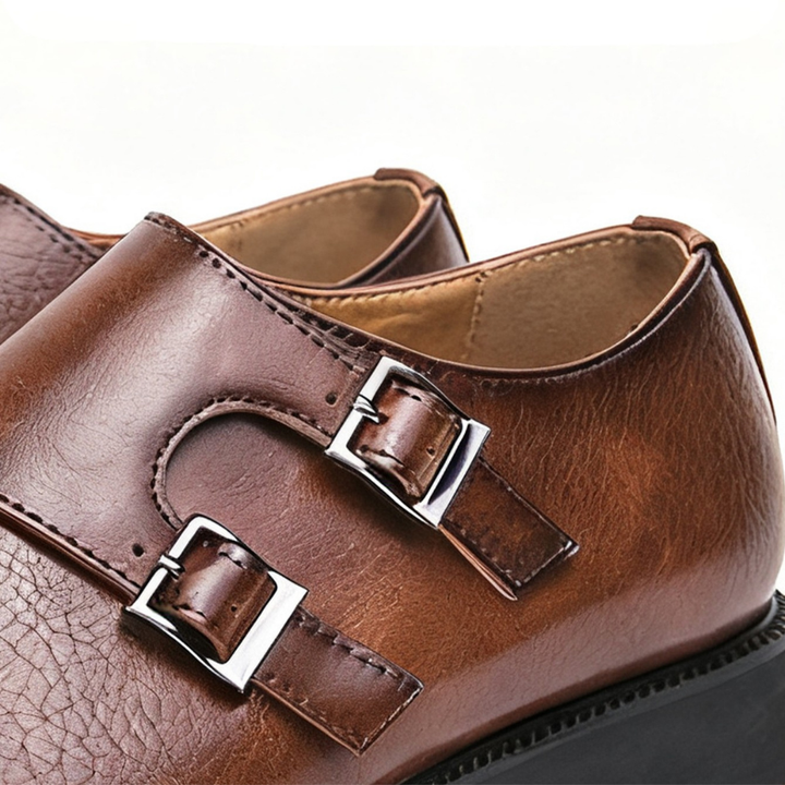 Sophisticated Valmont men's double buckle loafers, a classic choice for formal and business casual attire.