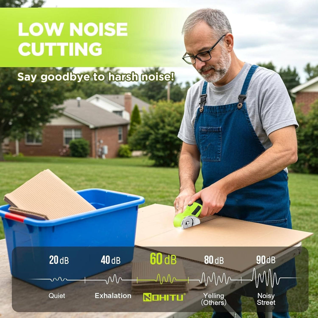 Heavy-duty electric scissors for cardboard & fabric, portable cutting tool with a long-lasting rechargeable battery.