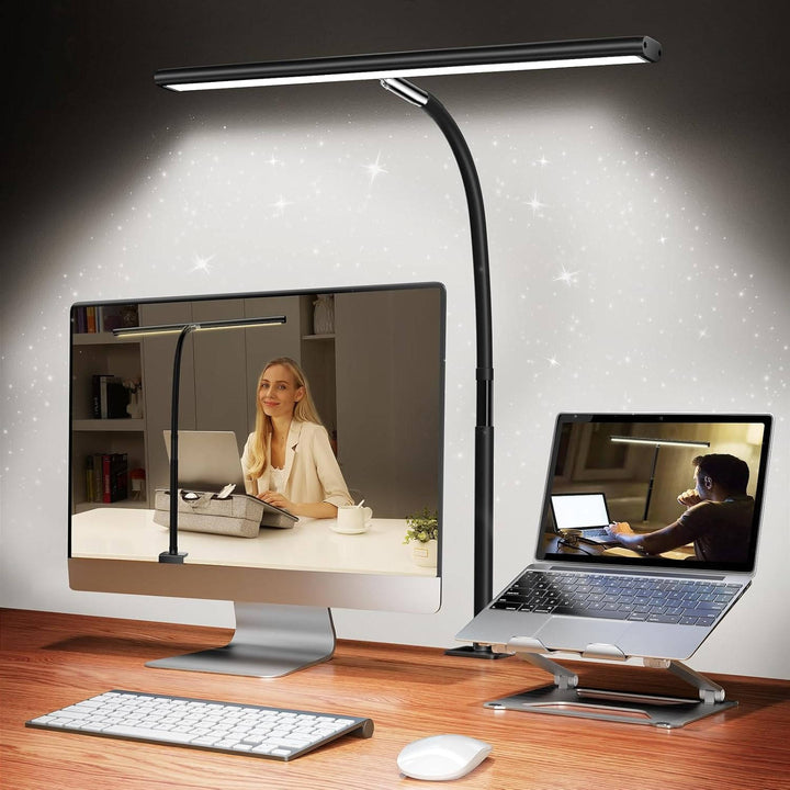 Adjustable gooseneck LED desk lamp with flexible arm for precise task lighting, perfect for home office or study.