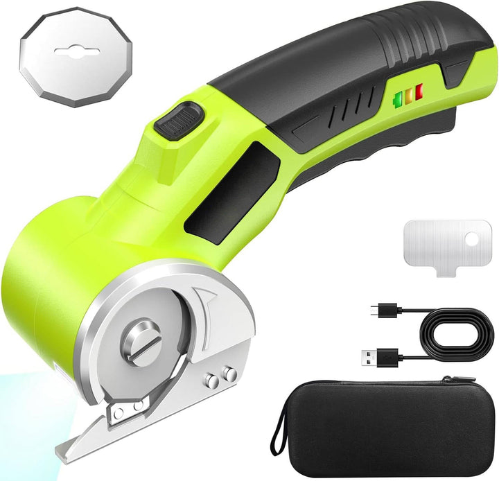 Powerful cordless electric scissors, rechargeable power tool for heavy-duty fabric, cardboard & craft cutting.