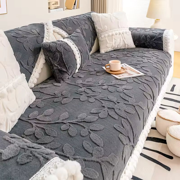 Plush Jacquard Branch Pattern Non-Slip Sofa Cover