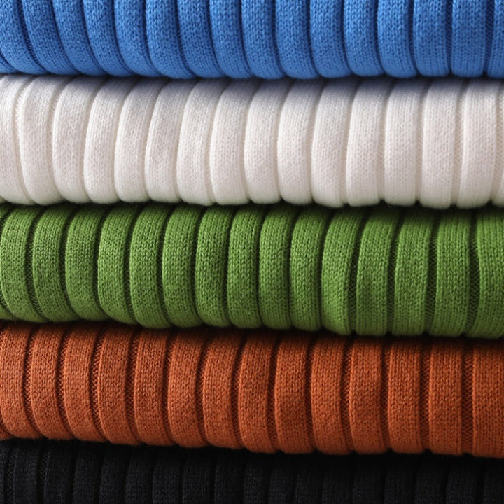 Elegant men's ribbed turtleneck sweater, a timeless long sleeve pullover for classic casual winter looks.