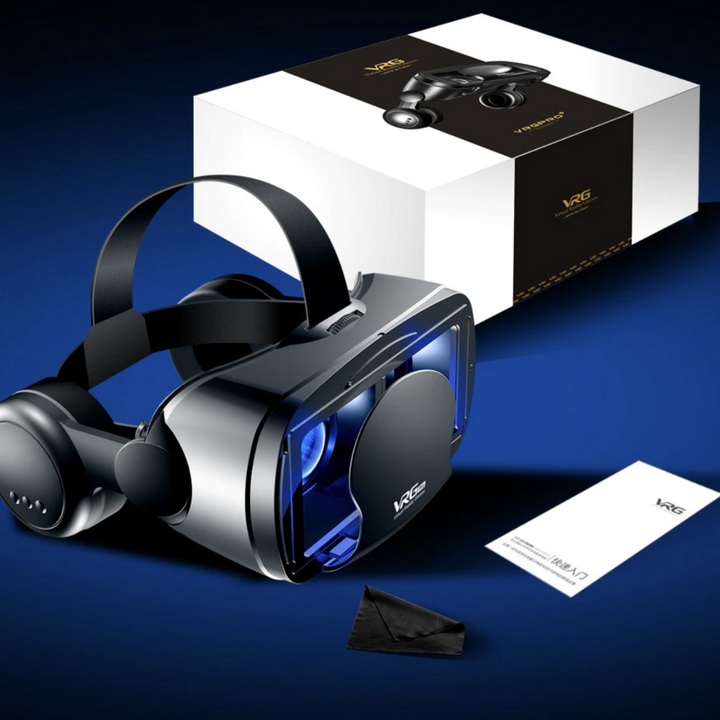 Immersive smartphone VR headset with built-in headphones for ultimate mobile gaming & movies.