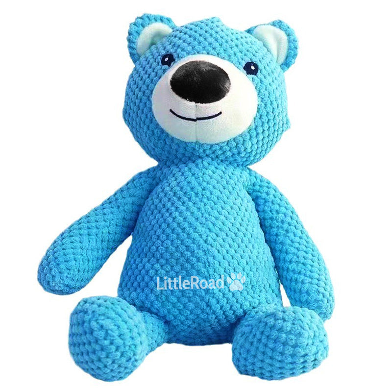 Giant blue bear plush toy, designed for aggressive chewers, strong and long-lasting dog toy.
