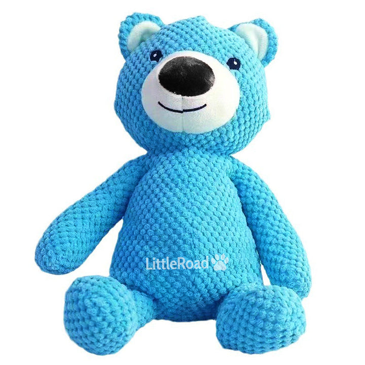 Giant blue bear plush toy, designed for aggressive chewers, strong and long-lasting dog toy.
