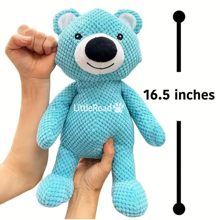 Aggressive chewer's blue giant bear plush dog toy, indestructible design for pets.