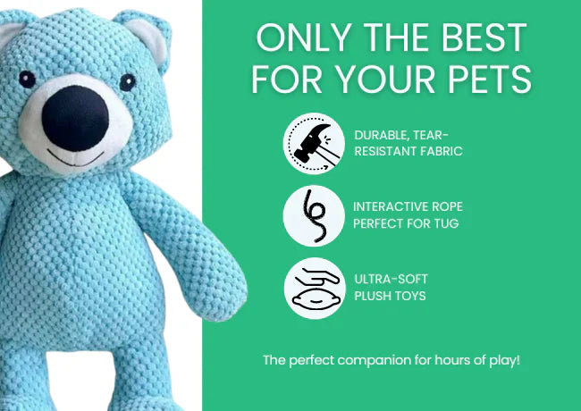 Giant blue bear plush dog toy, built to withstand aggressive chewing, sturdy pet supplies.