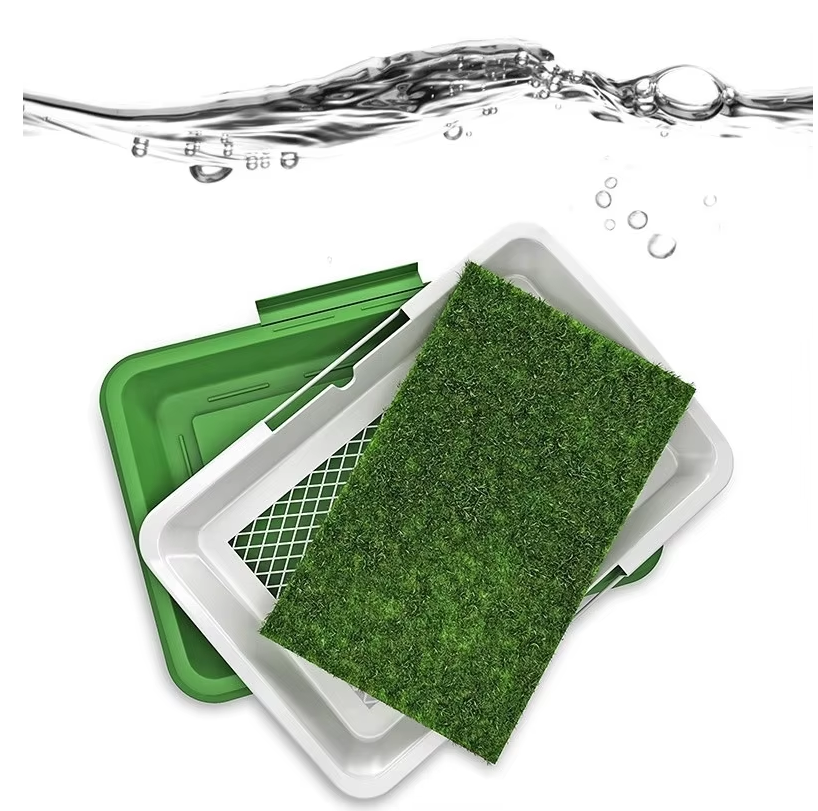 Artificial grass dog potty system for apartment training, portable pet restroom solution for puppies & dogs.
