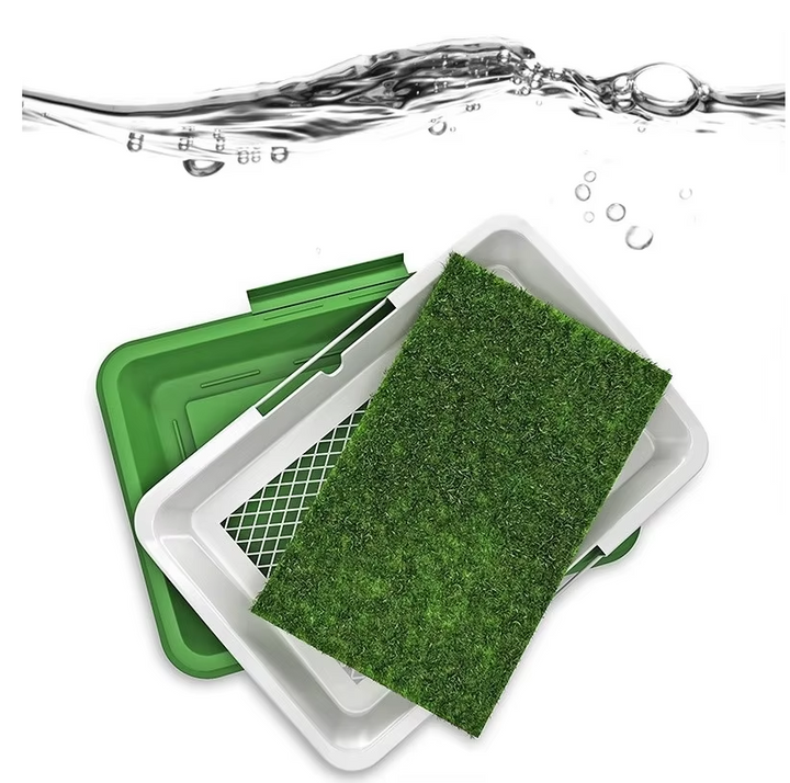 Artificial grass dog potty system for apartment training, portable pet restroom solution for puppies & dogs.