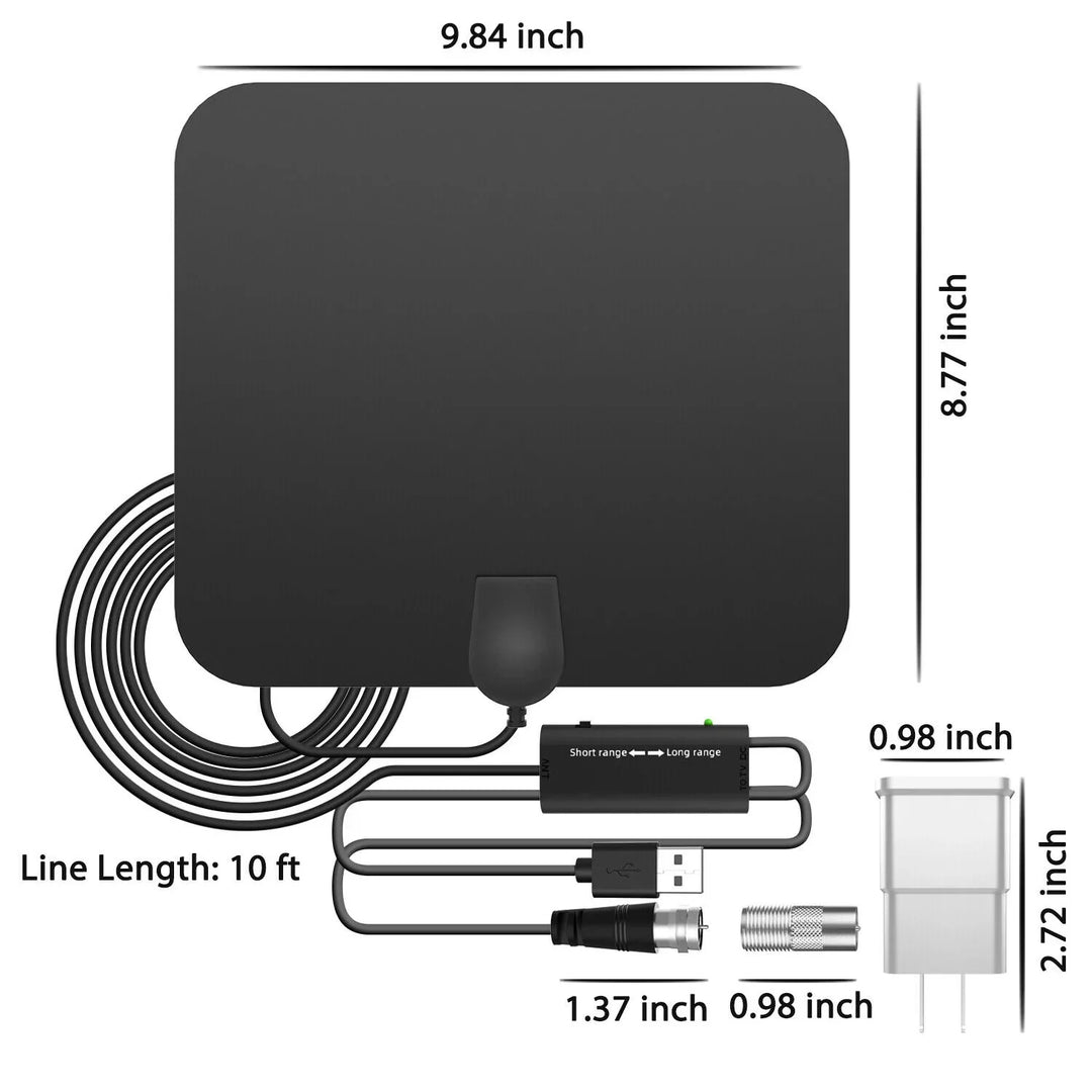Maximize free TV channels with this powerful indoor HDTV antenna & signal booster, 300-mile range.