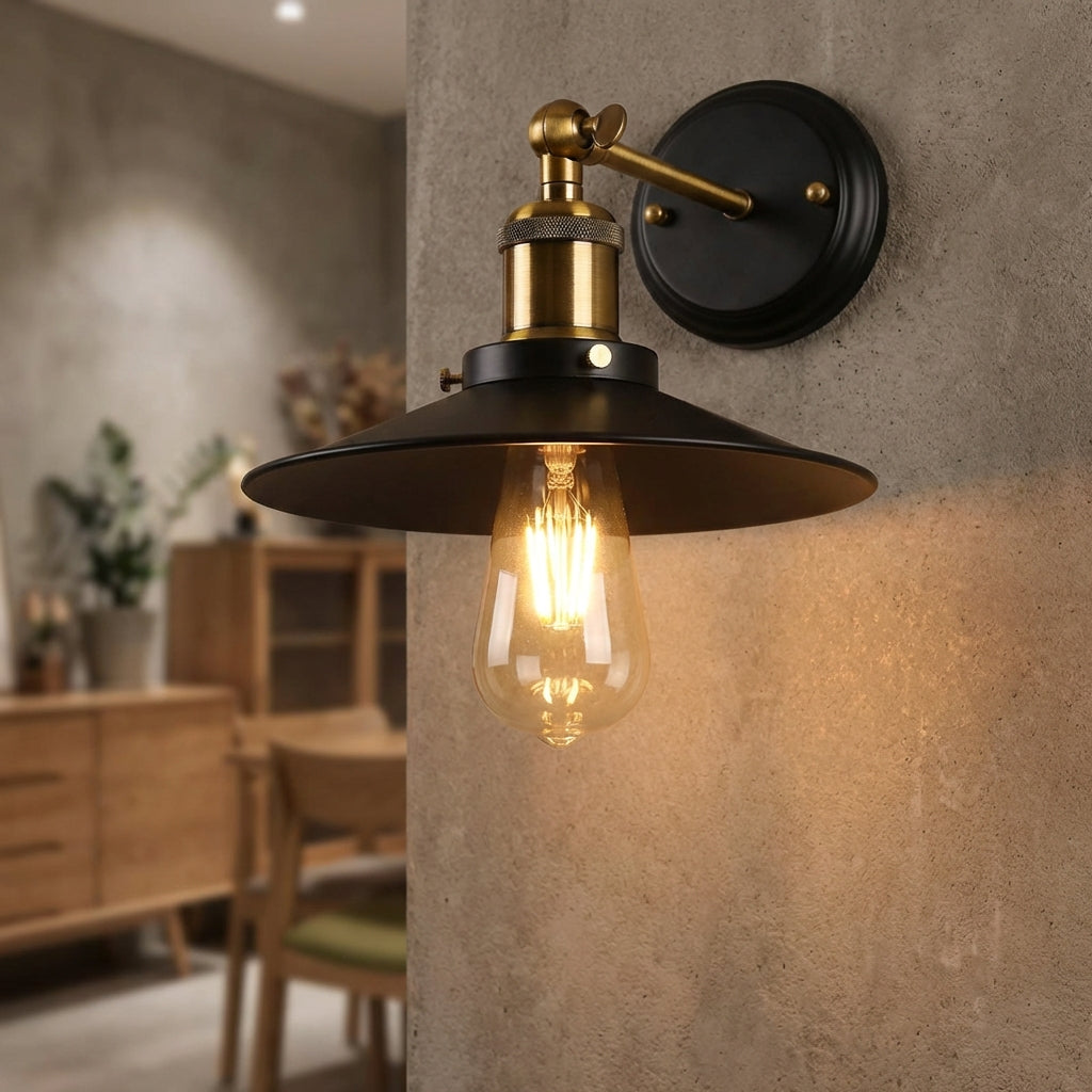 Industrial style wall sconce light fixture for modern home decor, perfect for indoor lighting.
