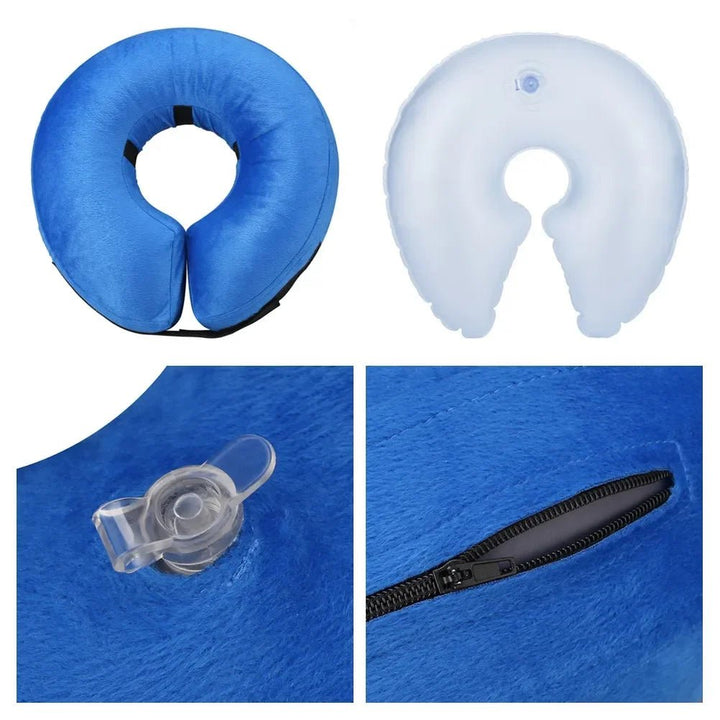 Soft inflatable dog recovery collar, providing gentle protection post-surgery.