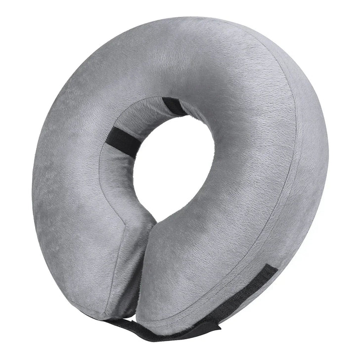 Inflatable pet Elizabethan collar, a comfortable and soft alternative to hard cones.