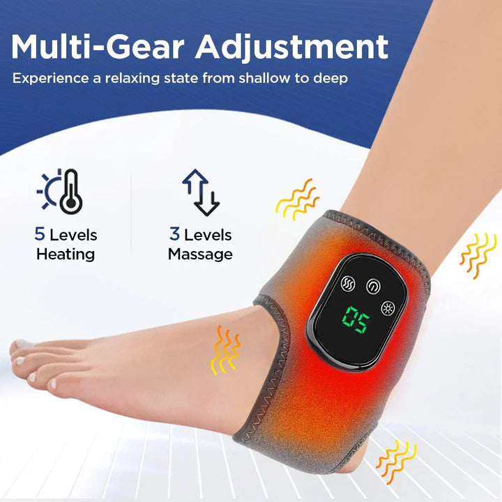 Vibration therapy massager with infrared heat for soothing ankle pain relief.